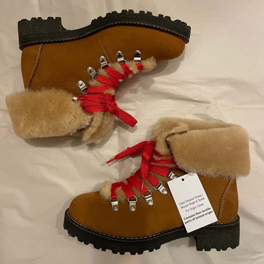 J.Crew Nordic Winter Ankle Lace Up Boots Shearling / Suede in Glazed Pecan Brown